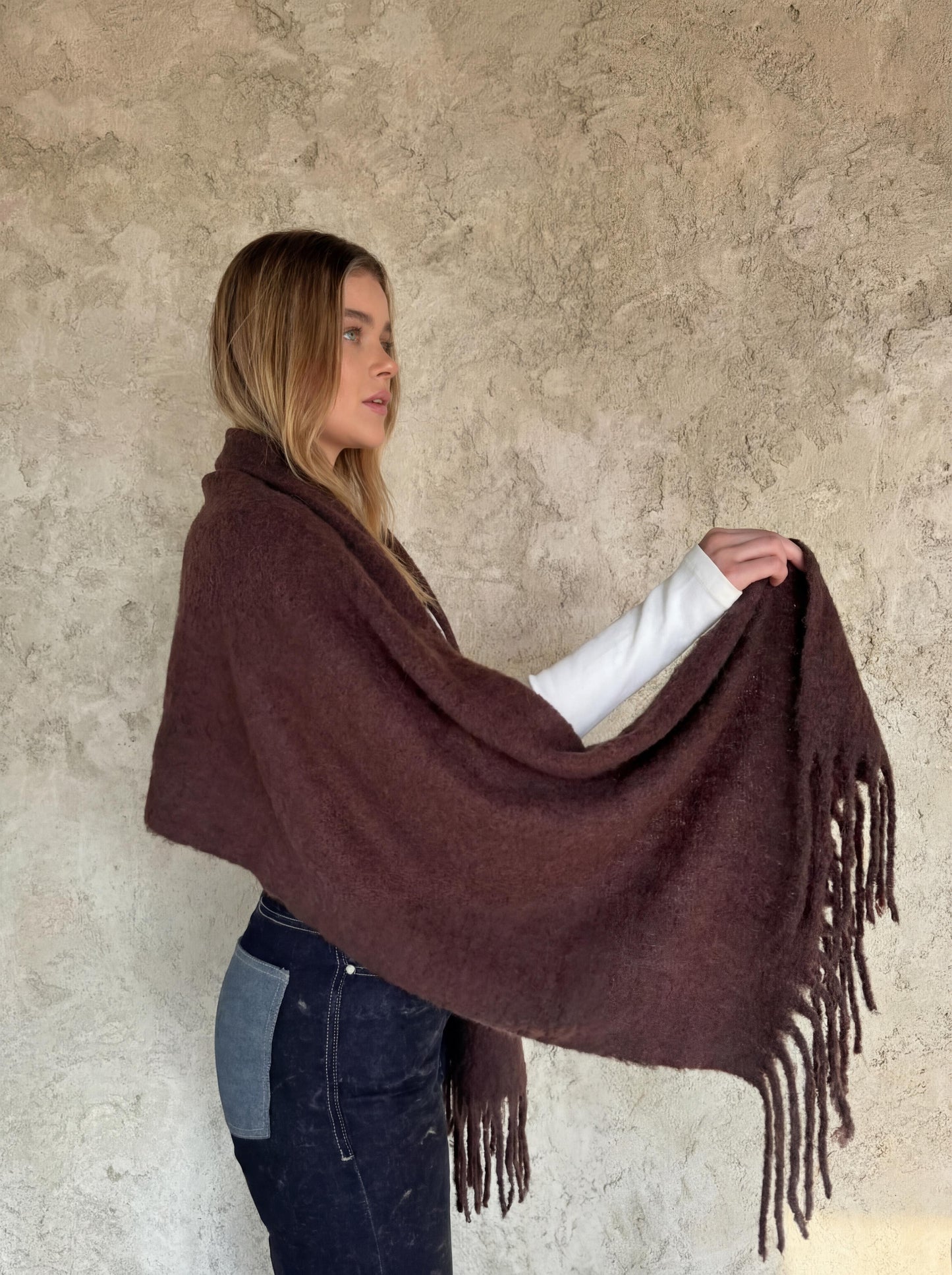 Dark Brown Scarf With Fringes