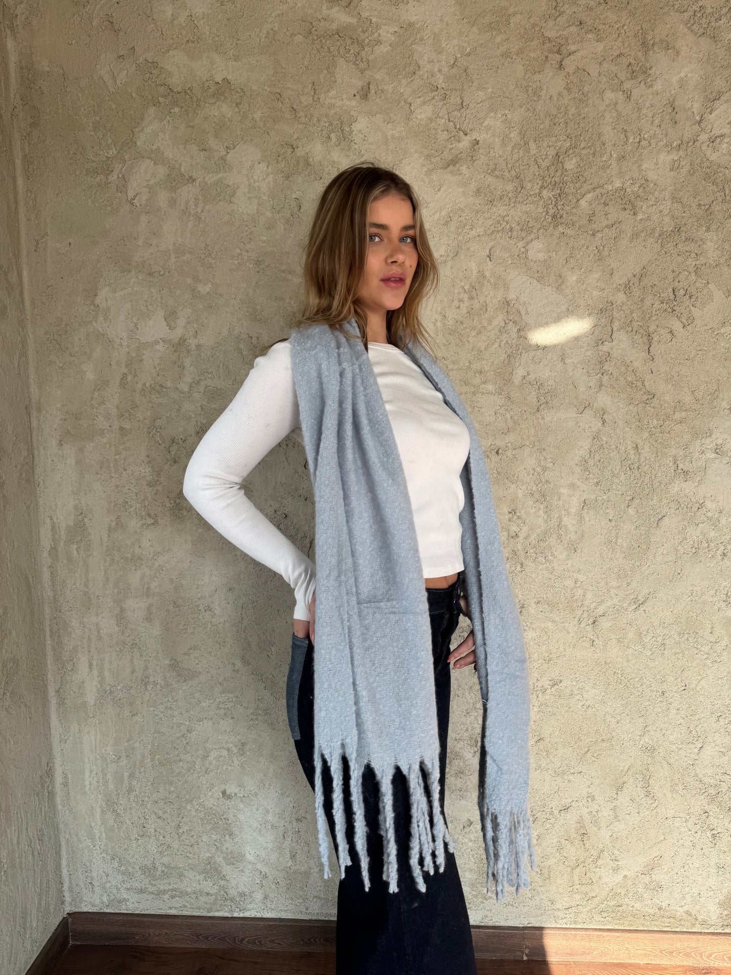 Baby Blue Scarf With Fringes