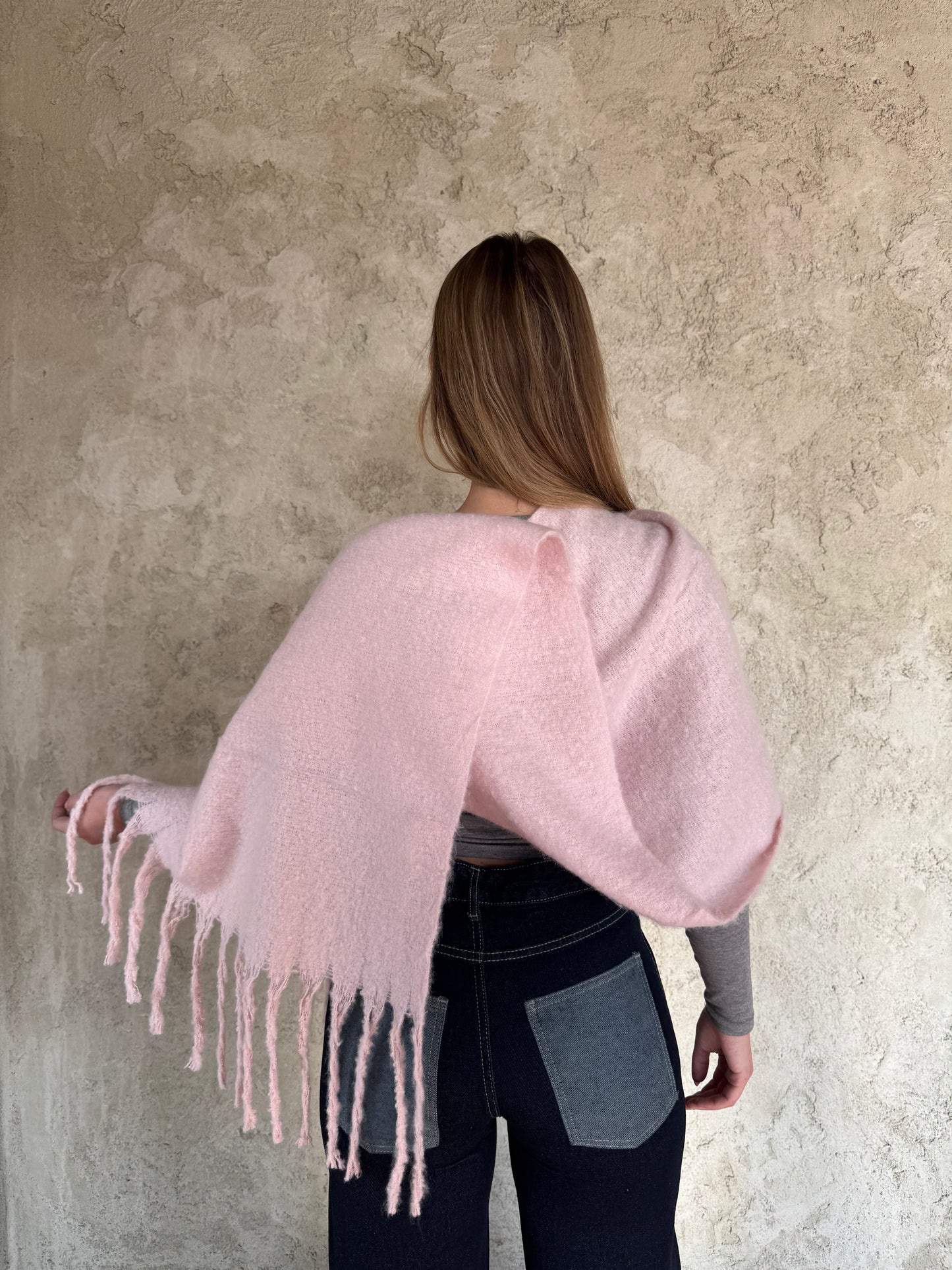Pink Scarf With Fringes