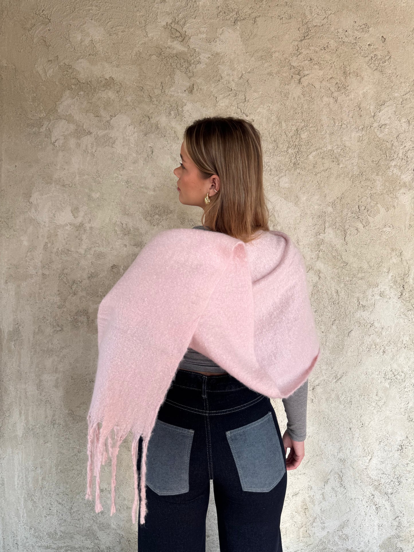 Pink Scarf With Fringes