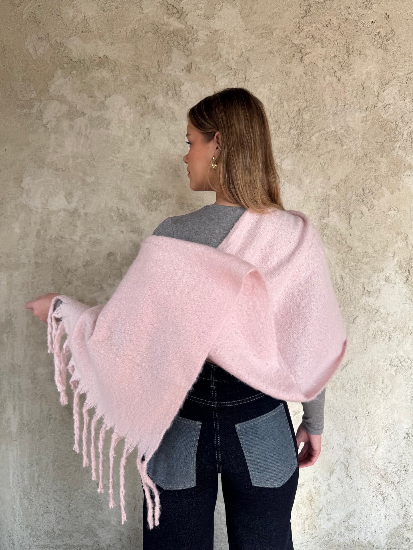 Pink Scarf With Fringes