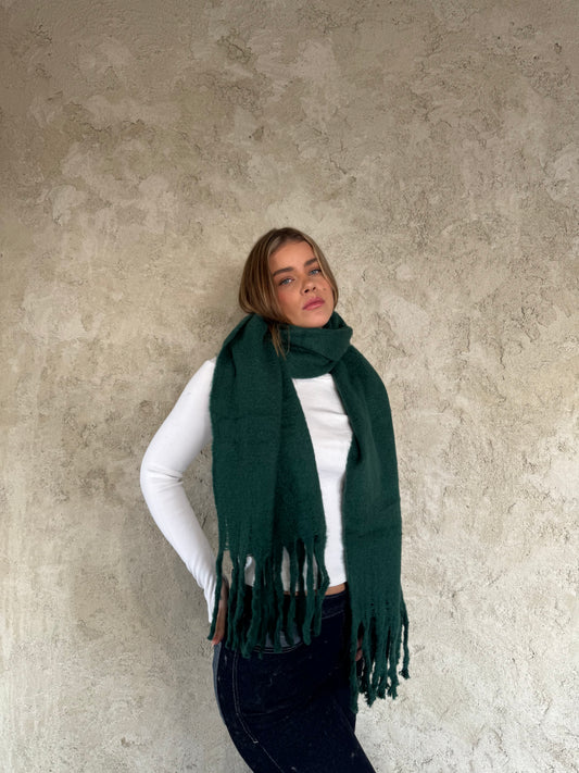Olive Scarf With Fringes