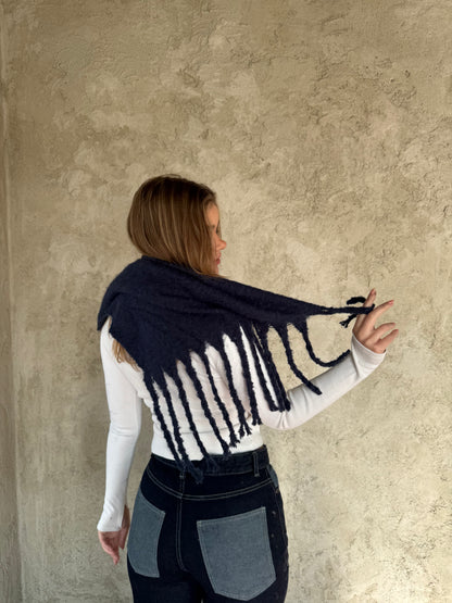 Navy Scarf With Fringes