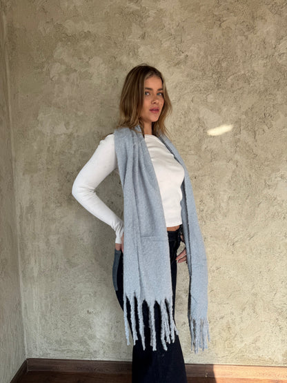 Baby Blue Scarf With Fringes