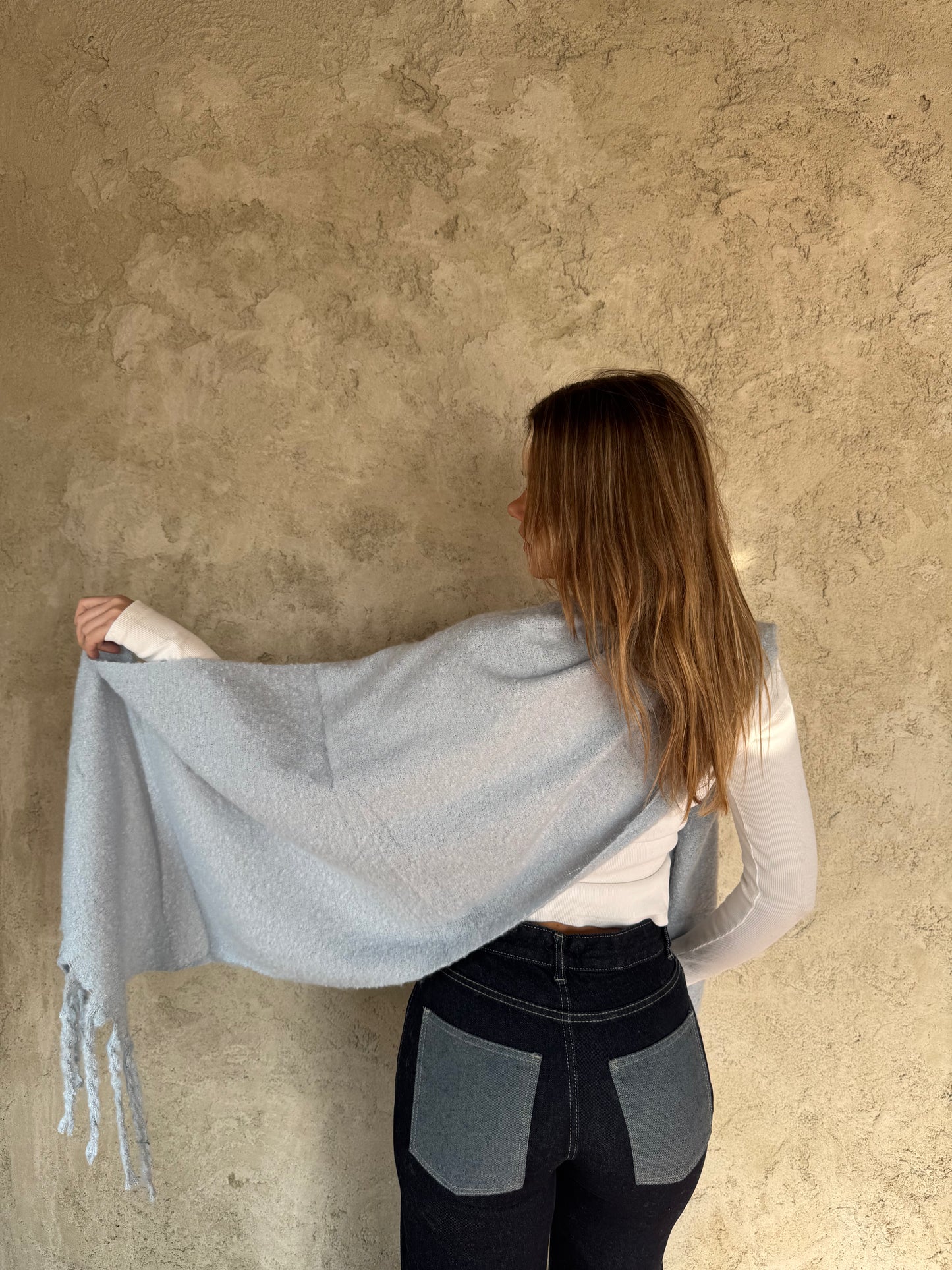 Baby Blue Scarf With Fringes