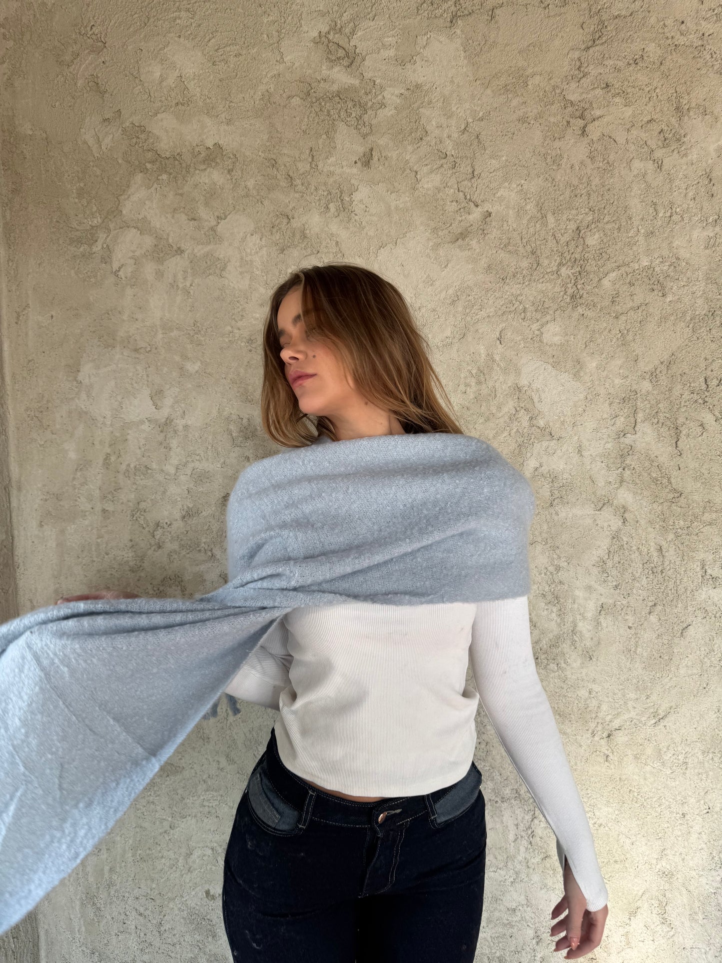 Baby Blue Scarf With Fringes