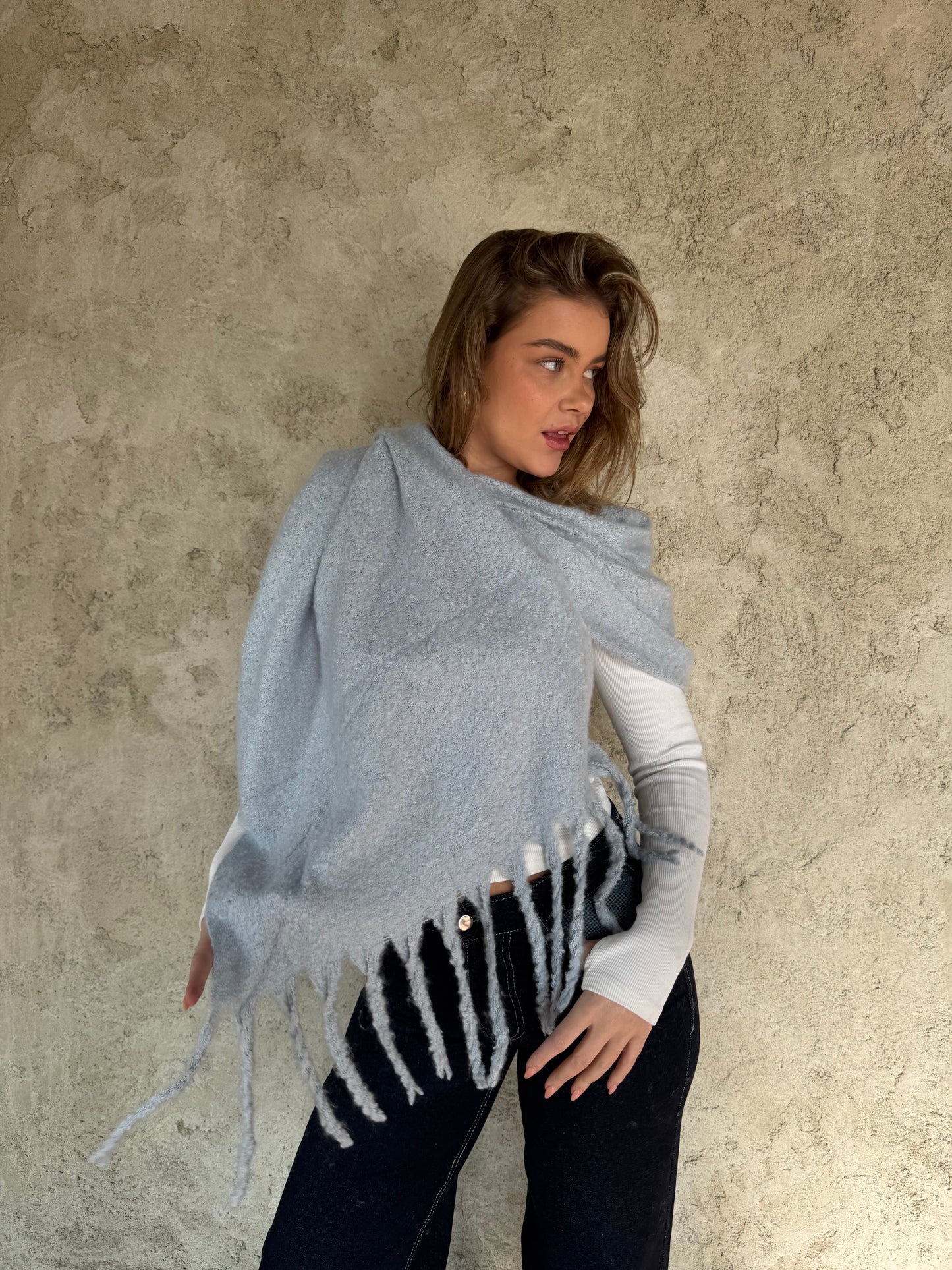 Baby Blue Scarf With Fringes