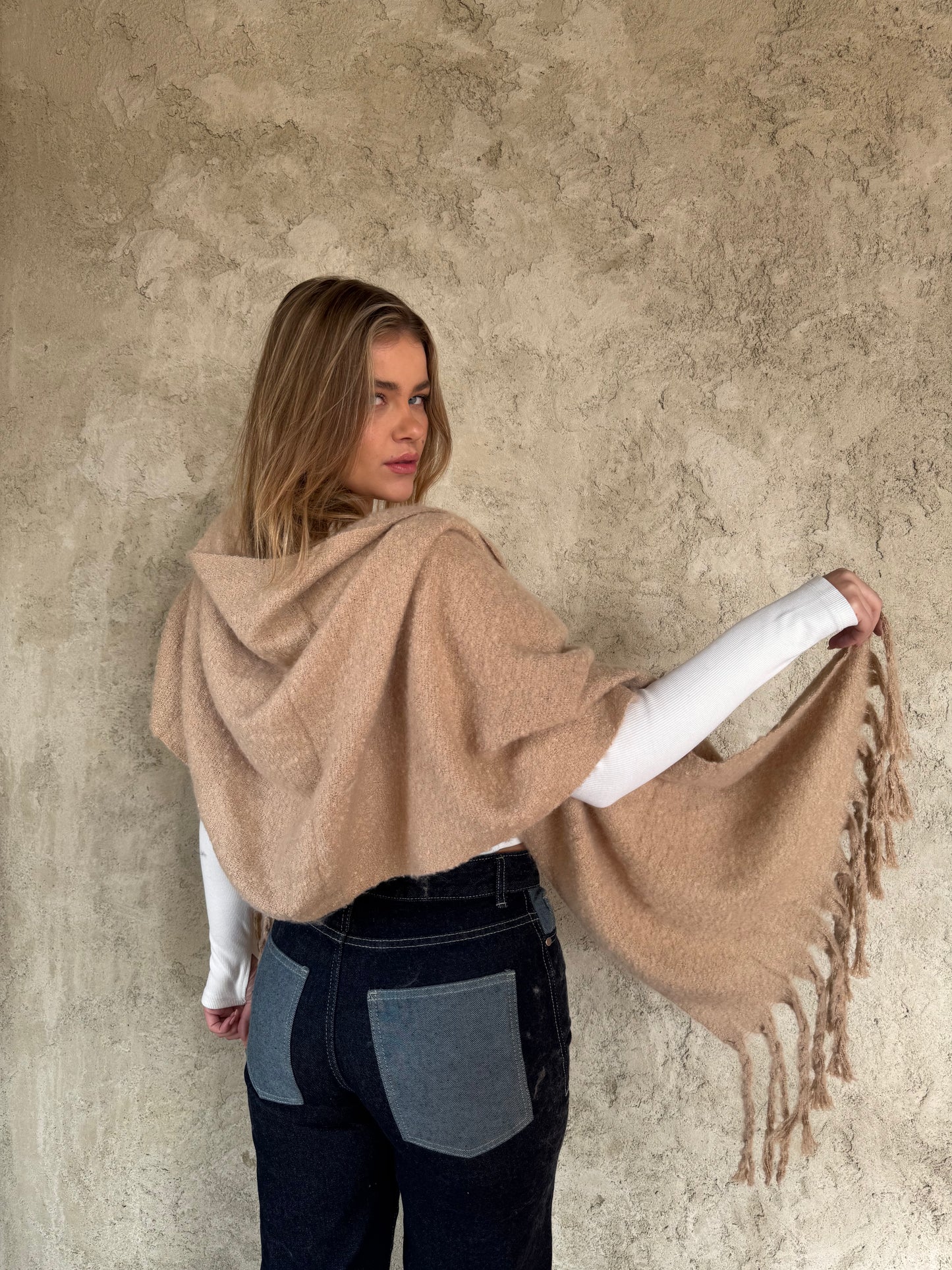 Beige Scarf With Fringes