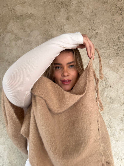 Beige Scarf With Fringes