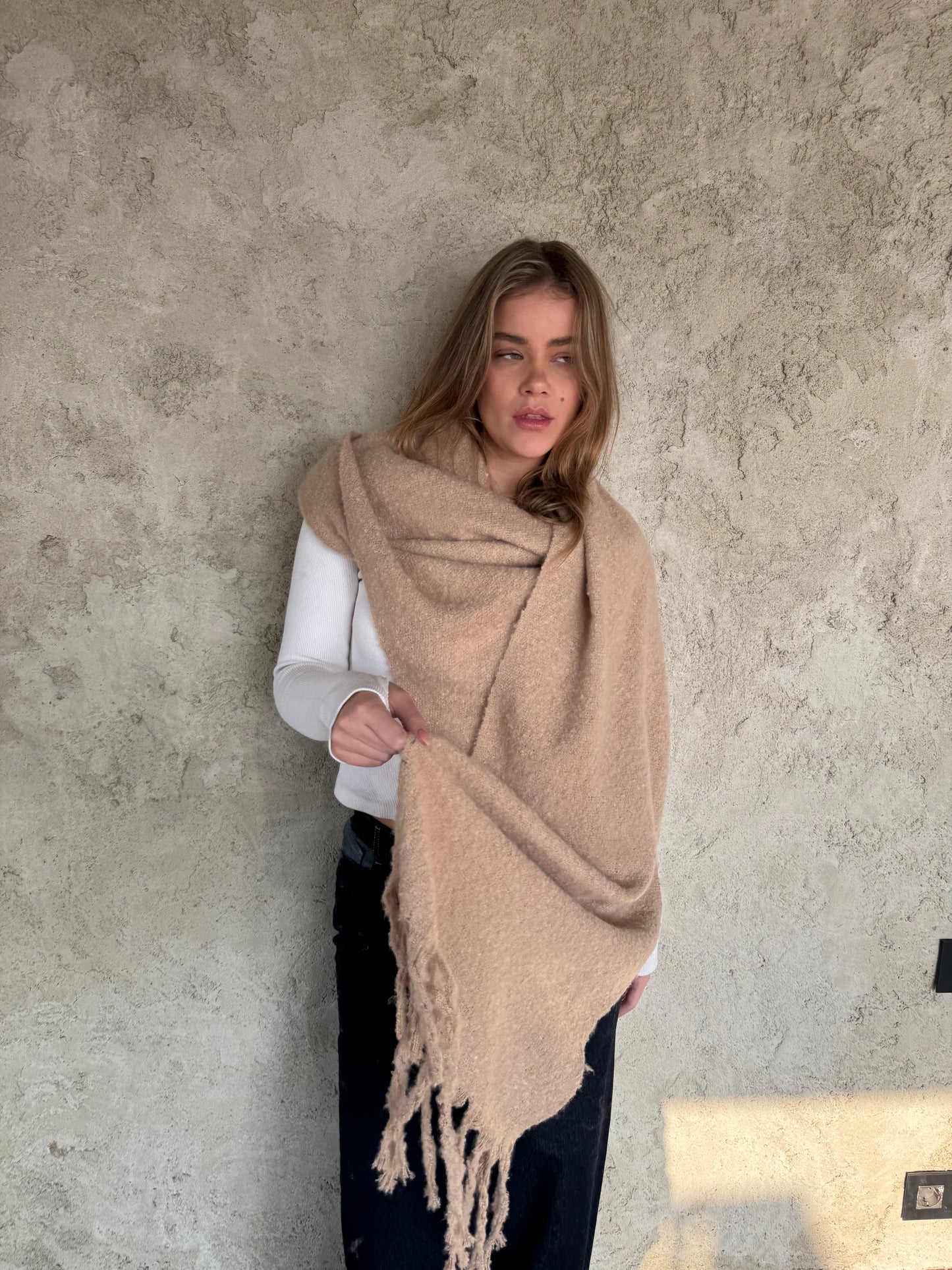 Beige Scarf With Fringes