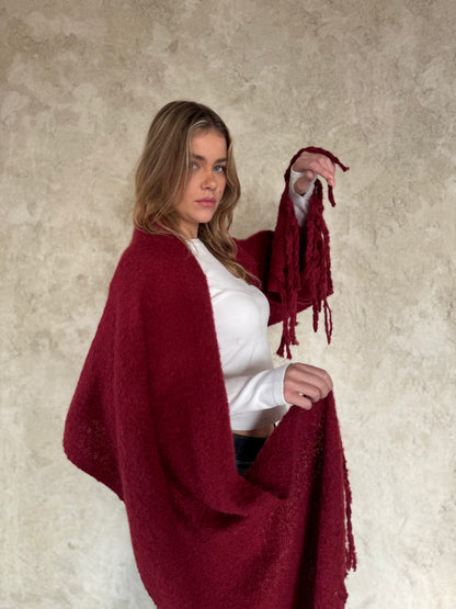 Burgundy Scarf With Fringes