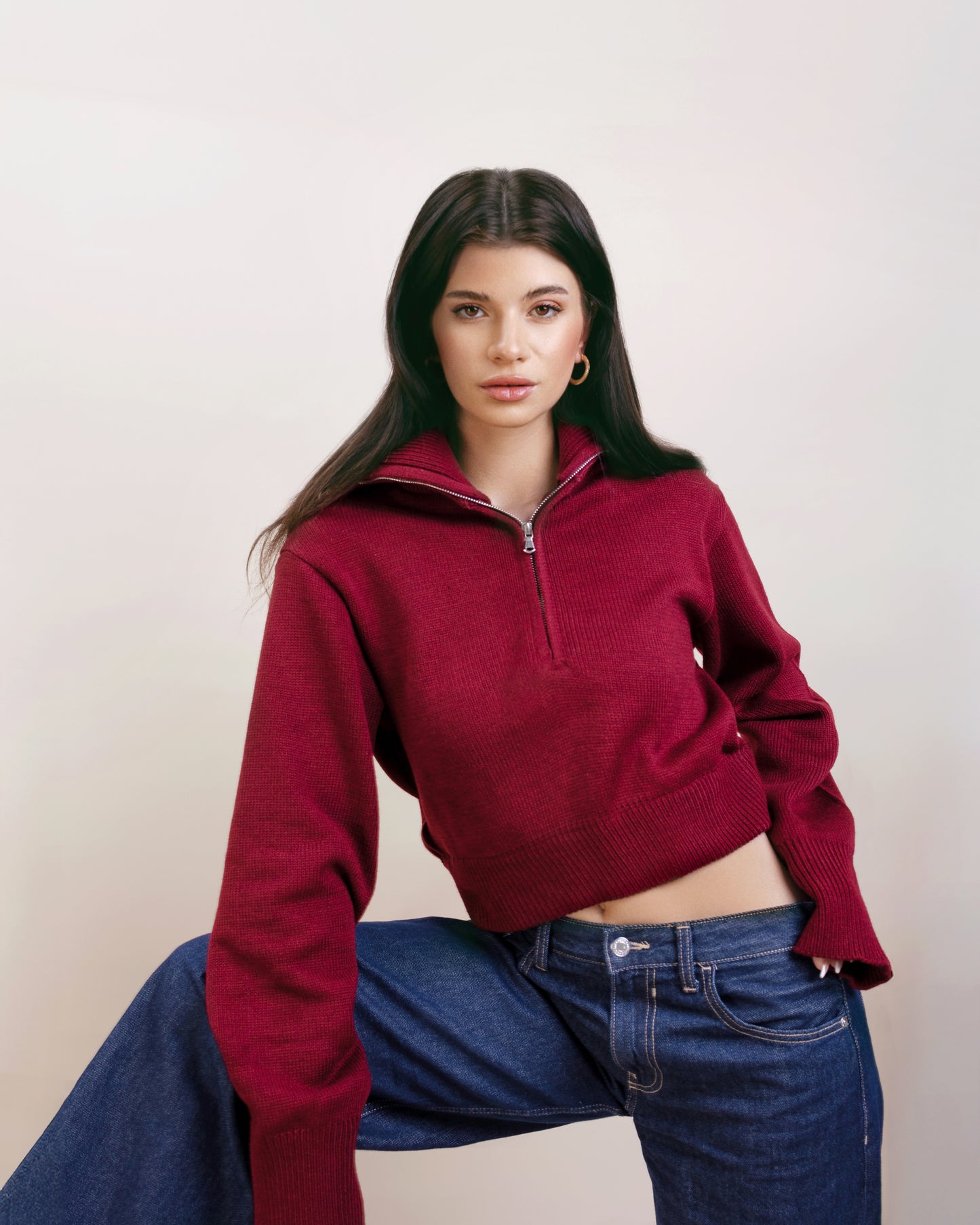 Burgundy Half Zip Sweater