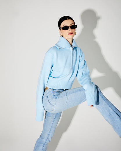Icy Blue Half Zip Sweater