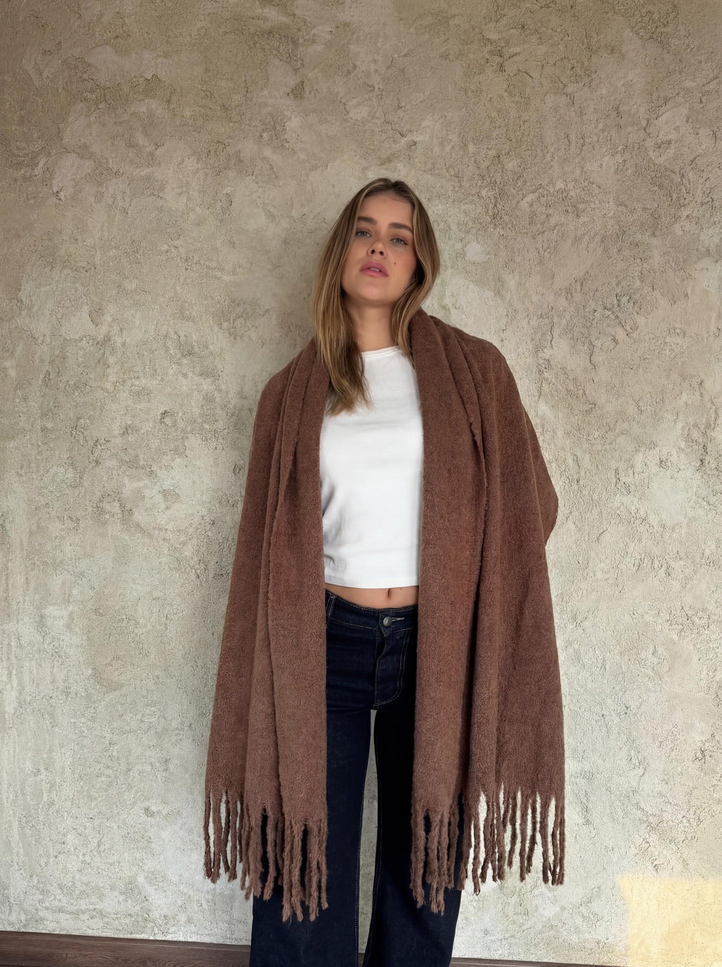 Brown Scarf With Fringes